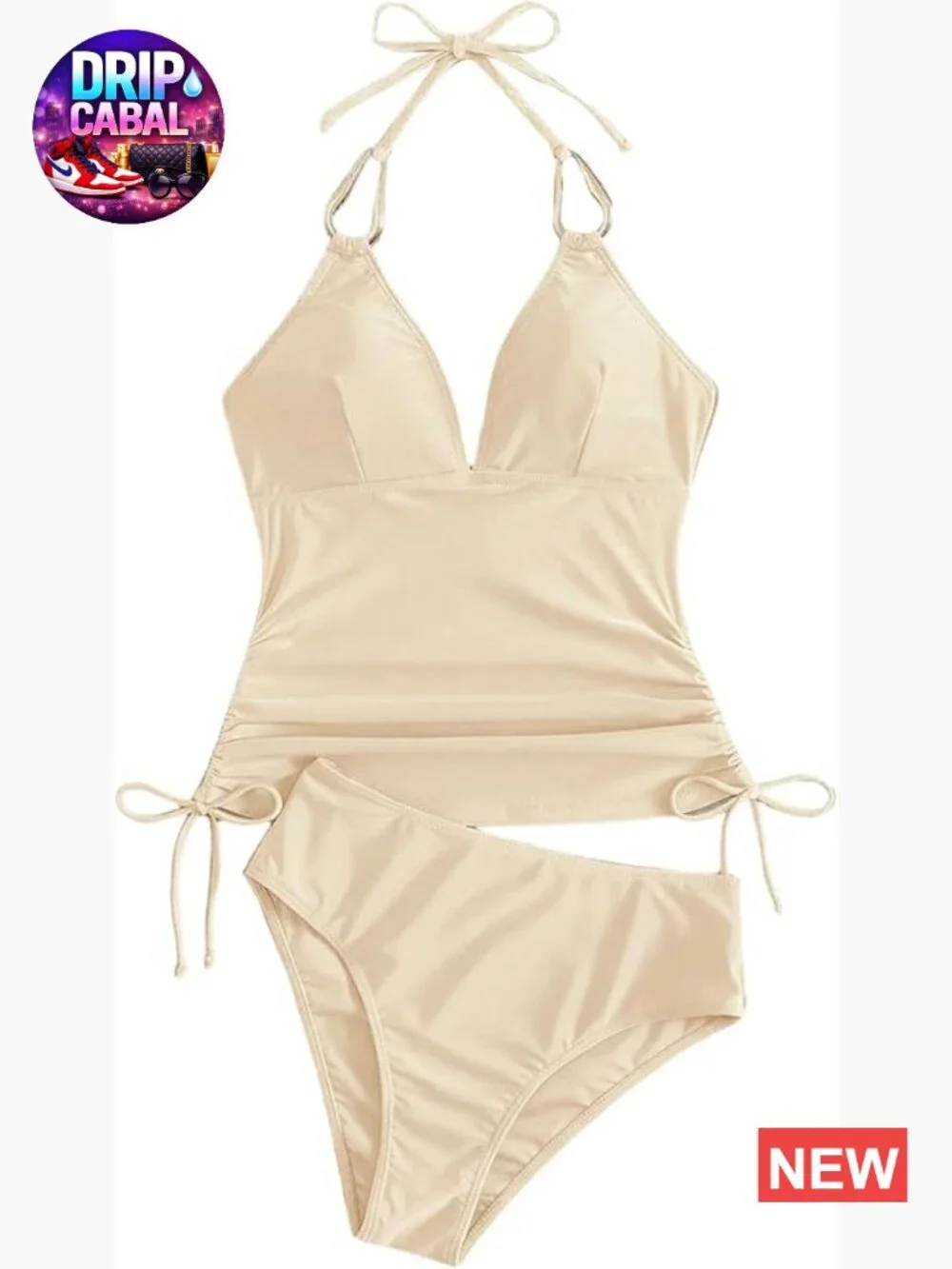 Halter High Waisted Tankini Swimsuit Drawstring Side Ruched 2 Piece Bathing Suit